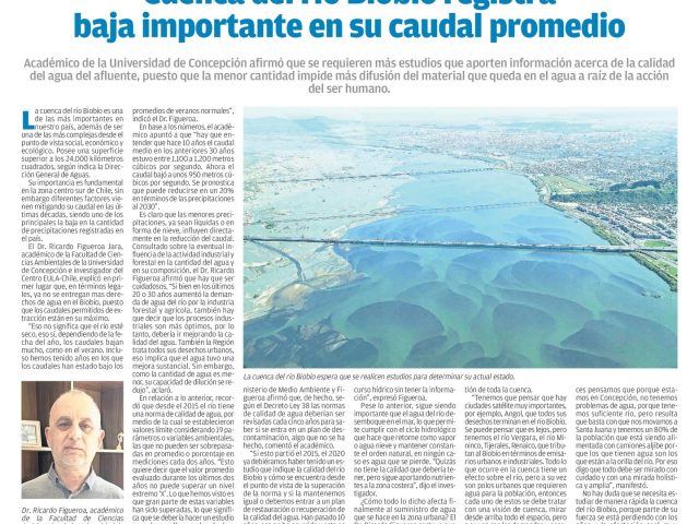 Cuenca del río Biobío registra baja importante en su caudal promedio