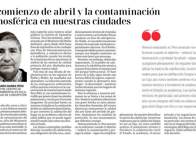 El comienzo de abril y la contaminación atmosférica en nuestras ciudades