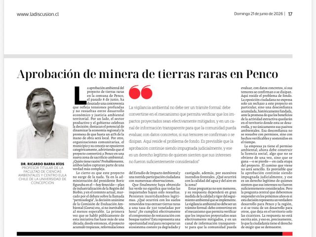 Aprobación de minera de tierras raras en Penco